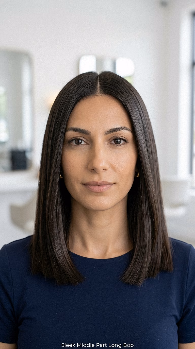Sleek Middle Part Long Bob