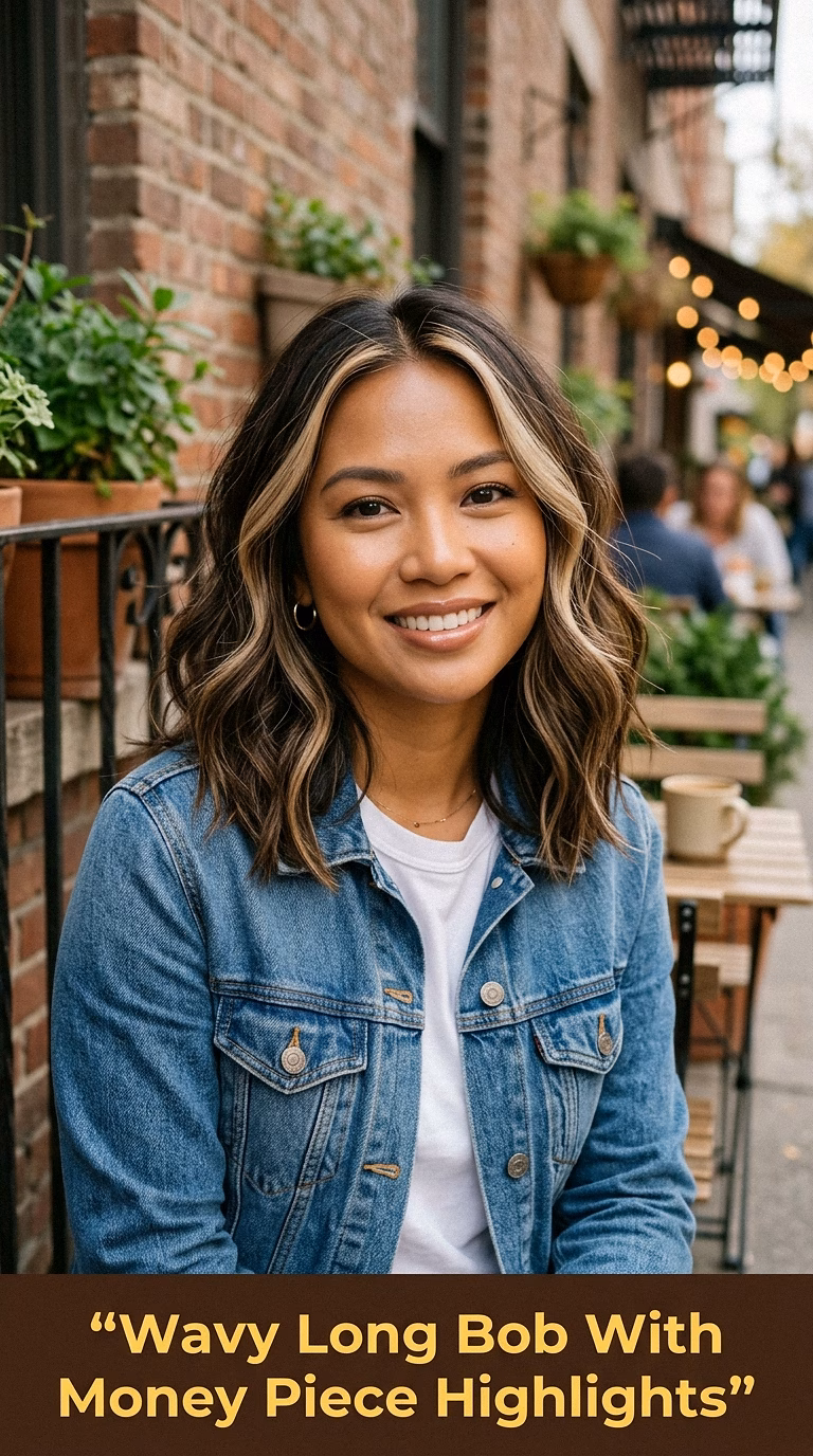 Wavy Long Bob With Money Piece Highlights