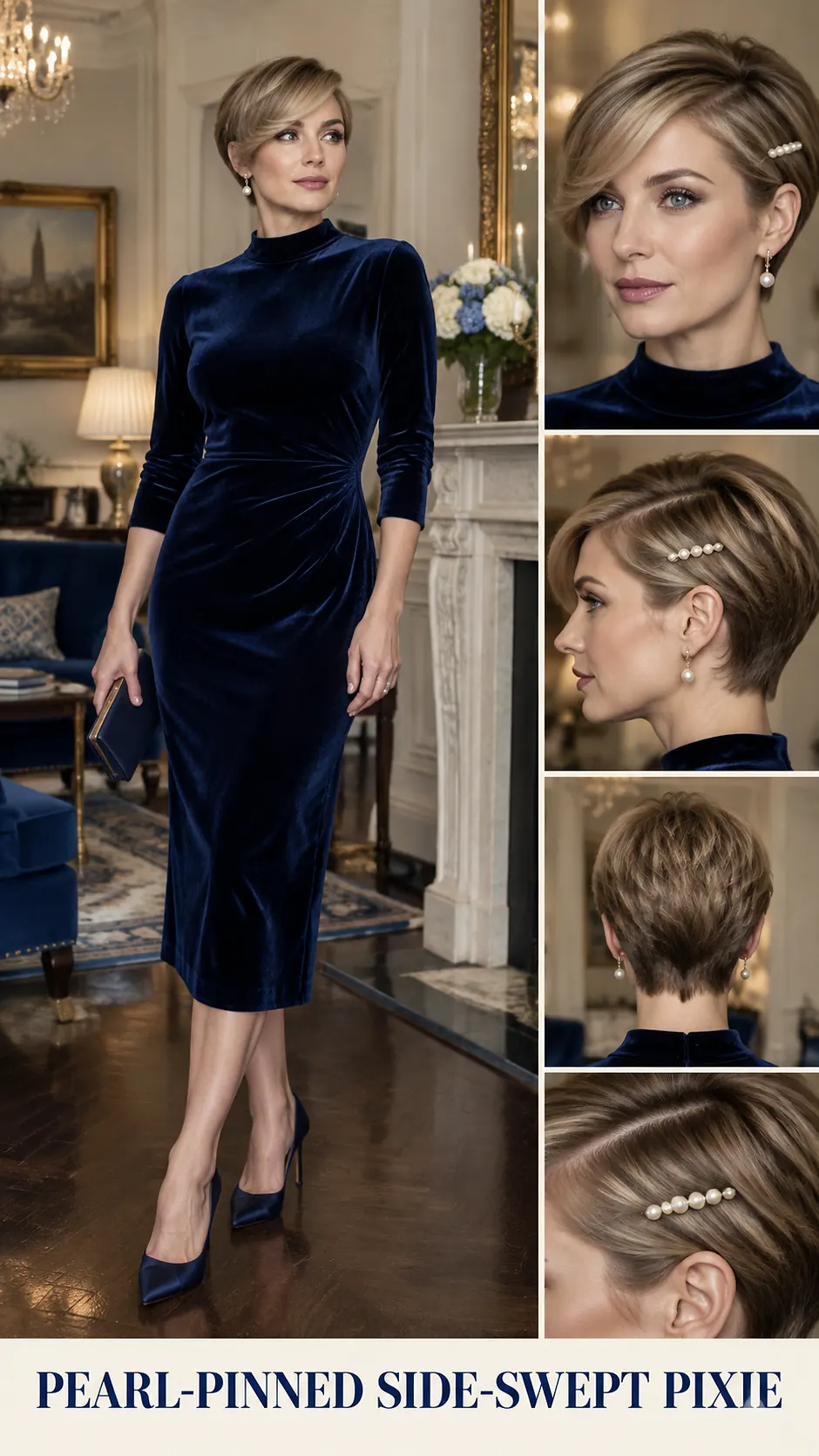 Pearl-Pinned Side-Swept Pixie