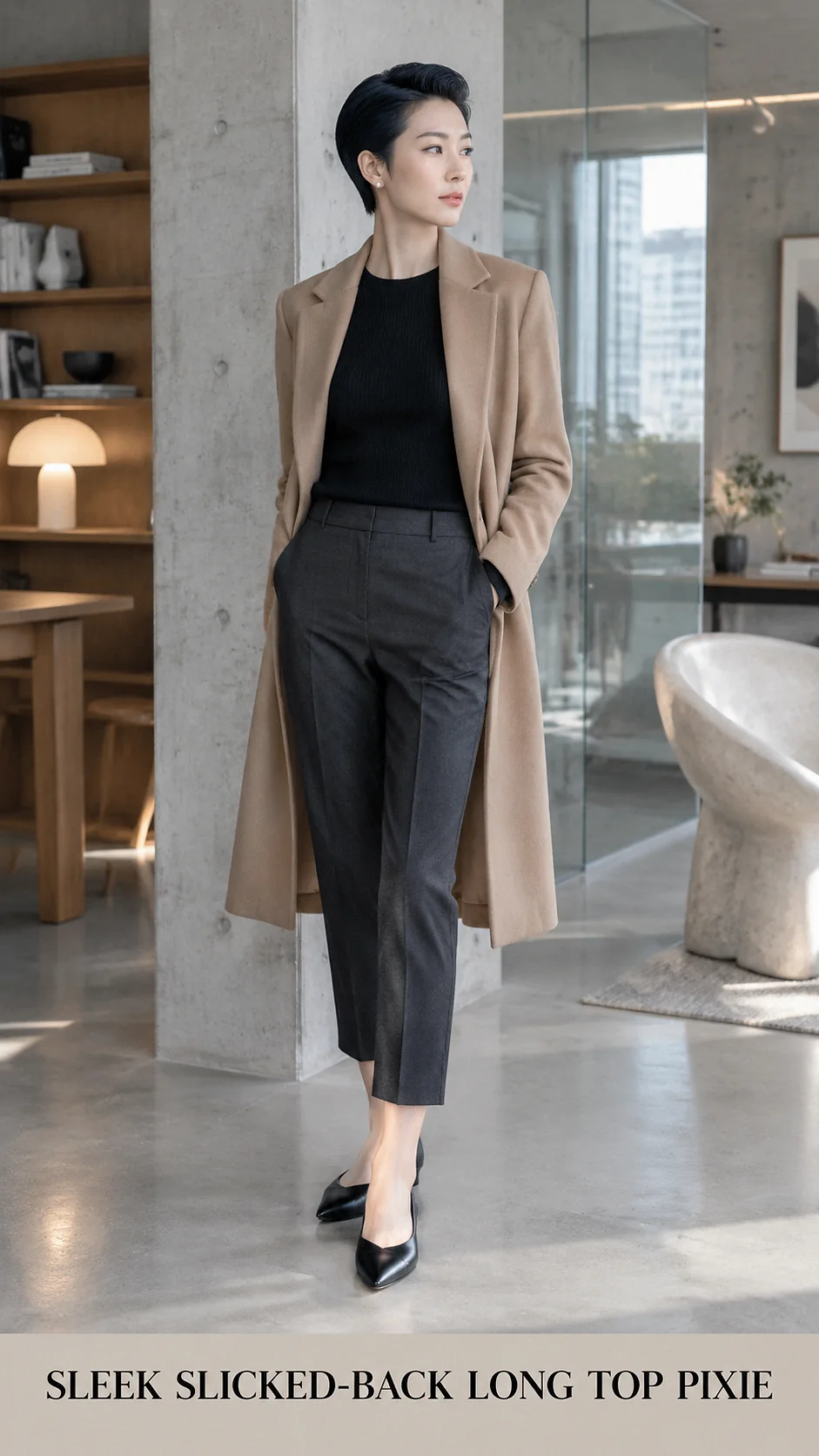 Sleek Slicked-Back Long Top Pixie