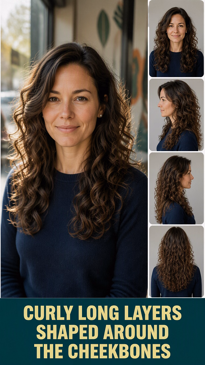Curly Long Layers Shaped Around The Cheekbones