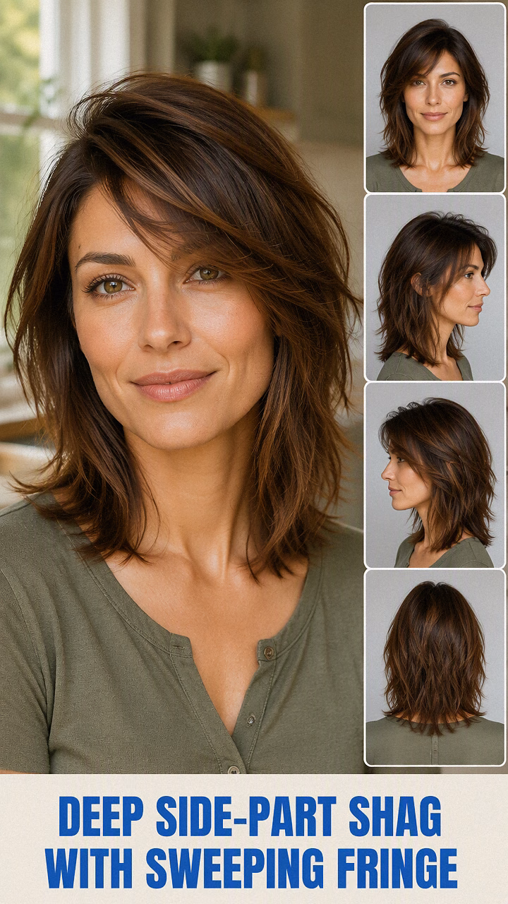 Deep Side-Part Shag With Sweeping Fringe
