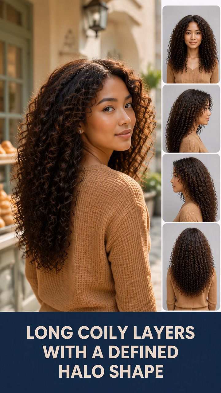 Long Coily Layers With A Defined Halo Shape