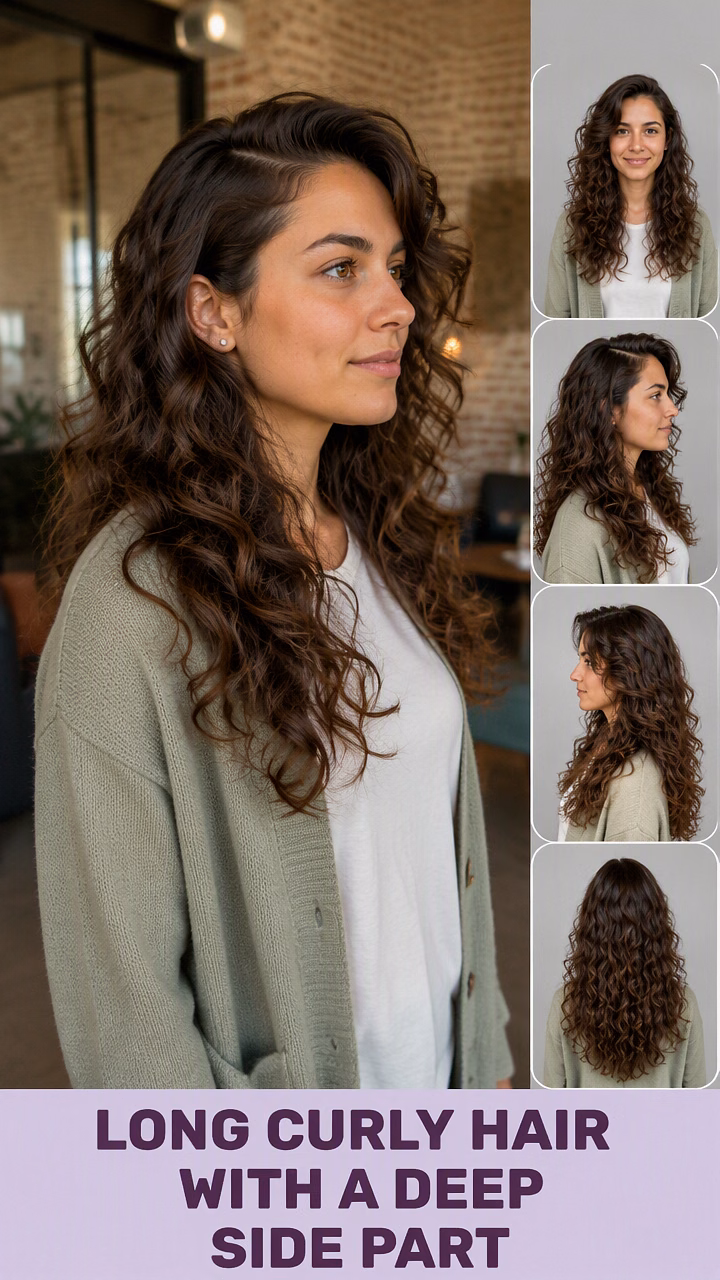 Long Curly Hair With a Deep Side Part
