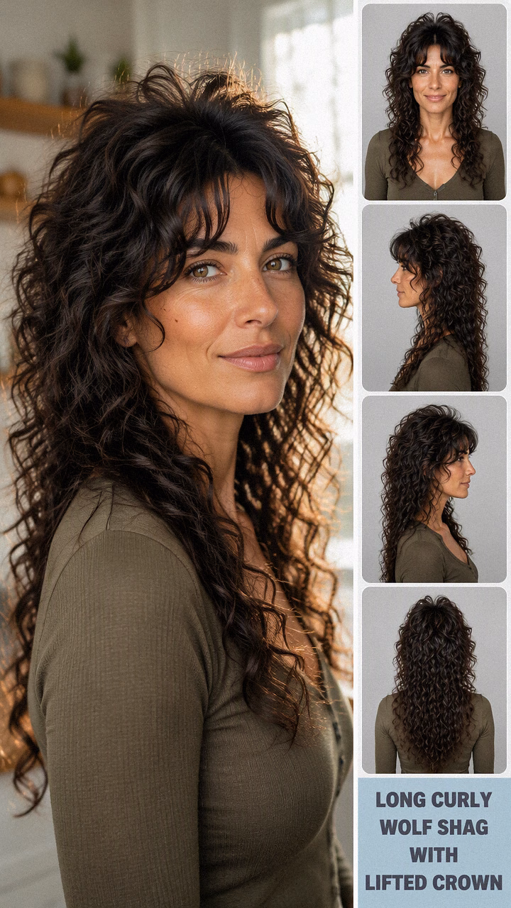 Long Curly Wolf Shag With Lifted Crown