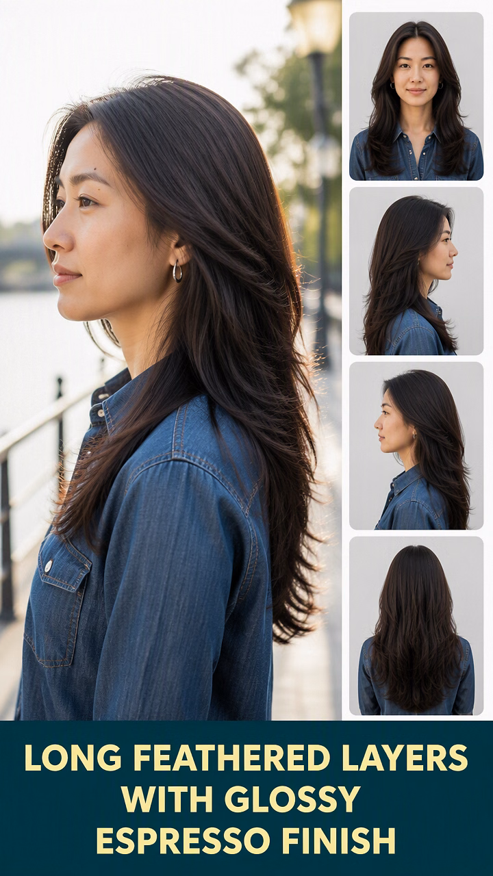 Long Feathered Layers With Glossy Espresso Finish