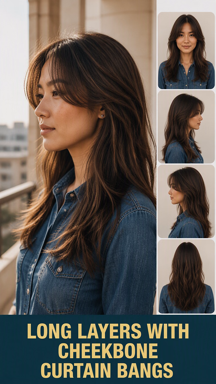 Long Layers With Cheekbone Curtain Bangs