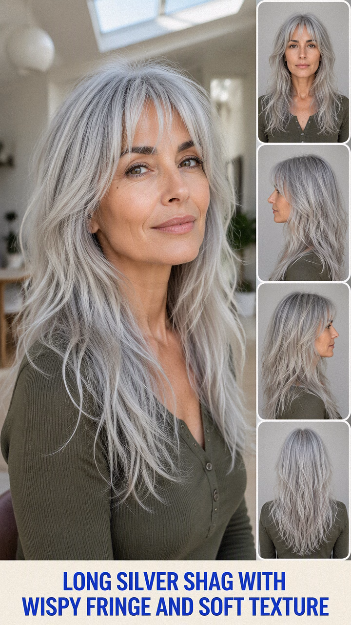 Long Silver Shag With Wispy Fringe And Soft Texture