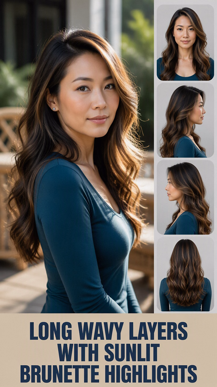 Long Wavy Layers With Sunlit Brunette Highlights