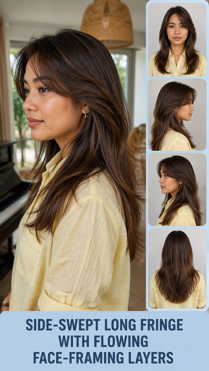 Side-Swept Long Fringe With Flowing Face-Framing Layers