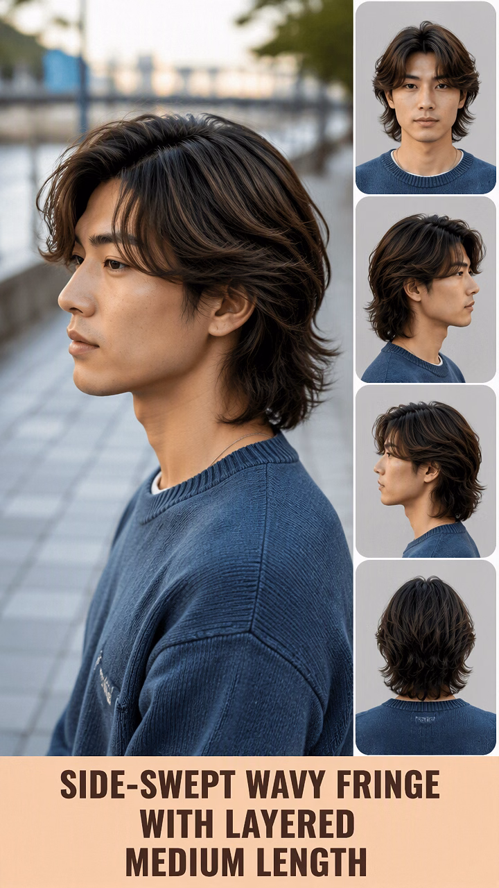 Side-Swept Wavy Fringe With Layered Medium Length