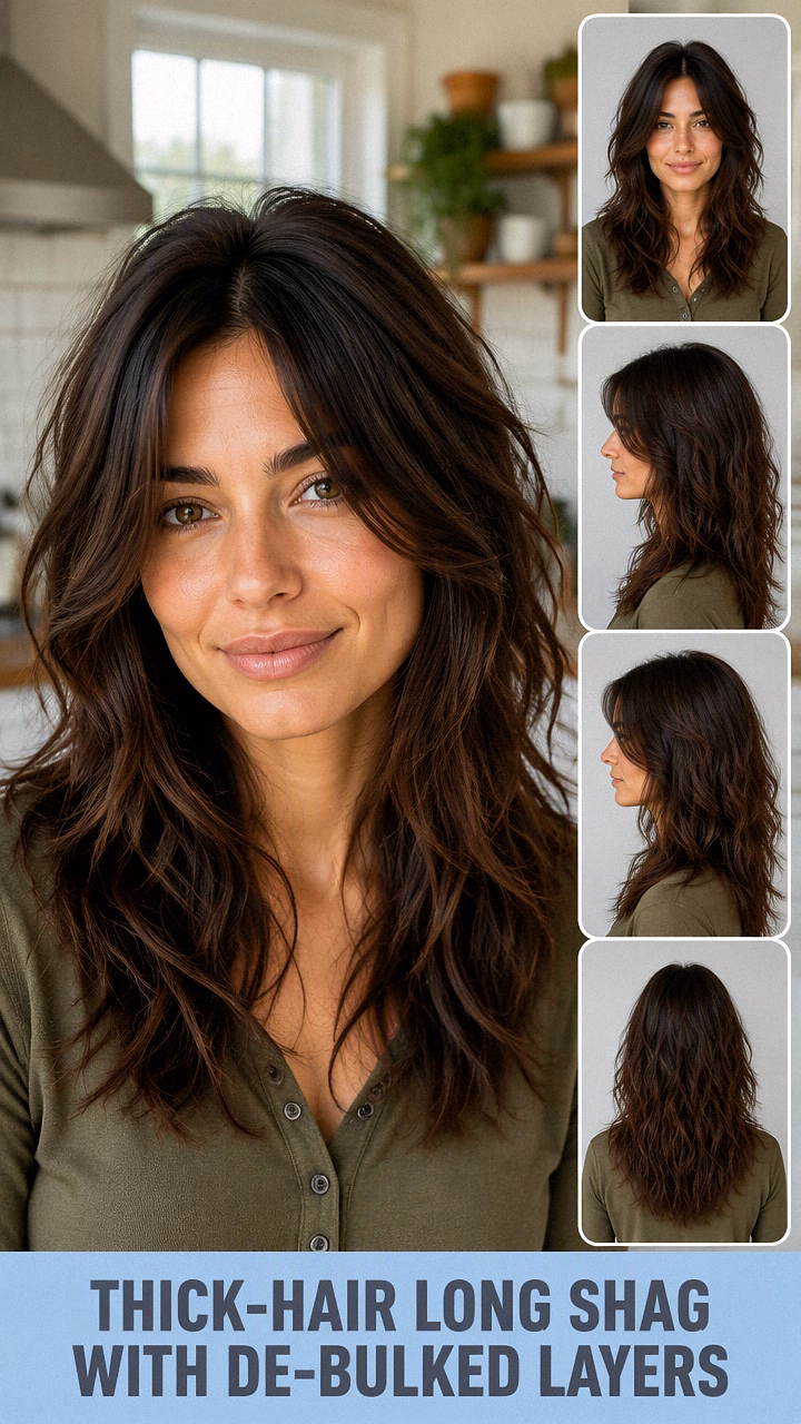 Thick-Hair Long Shag With De-Bulked Layers