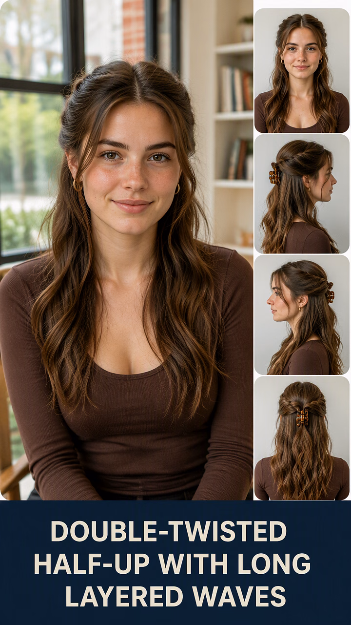 Double-Twisted Half-Up With Long Layered Waves
