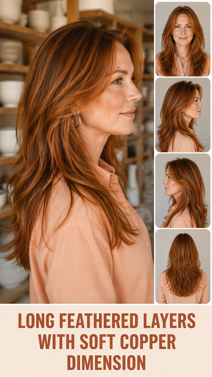 Long Feathered Layers With Soft Copper Dimension