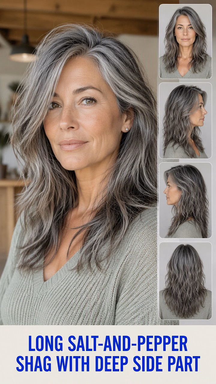 Long Salt-And-Pepper Shag With Deep Side Part