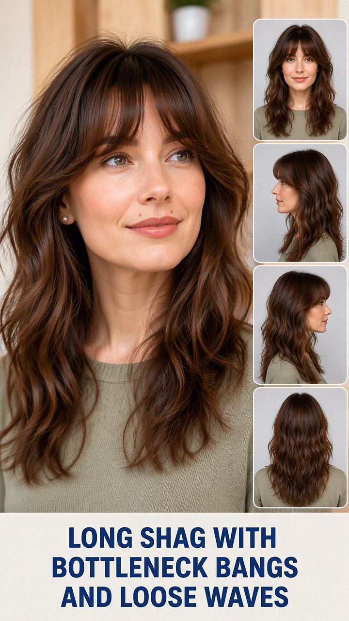 Long Shag With Bottleneck Bangs And Loose Waves