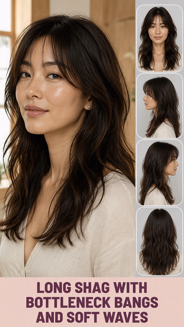 Long Shag With Bottleneck Bangs And Soft Waves