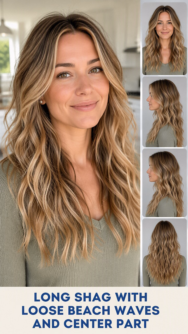 Long Shag With Loose Beach Waves And Center Part