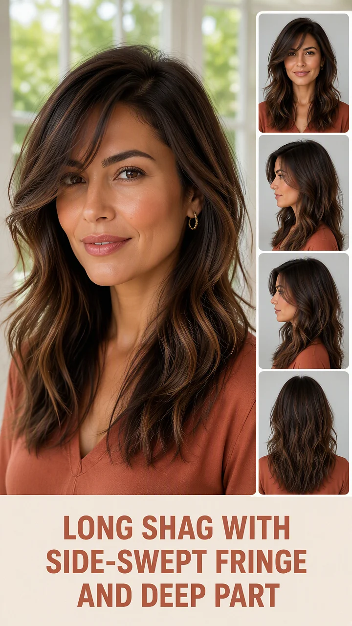 Long Shag With Side-Swept Fringe And Deep Part