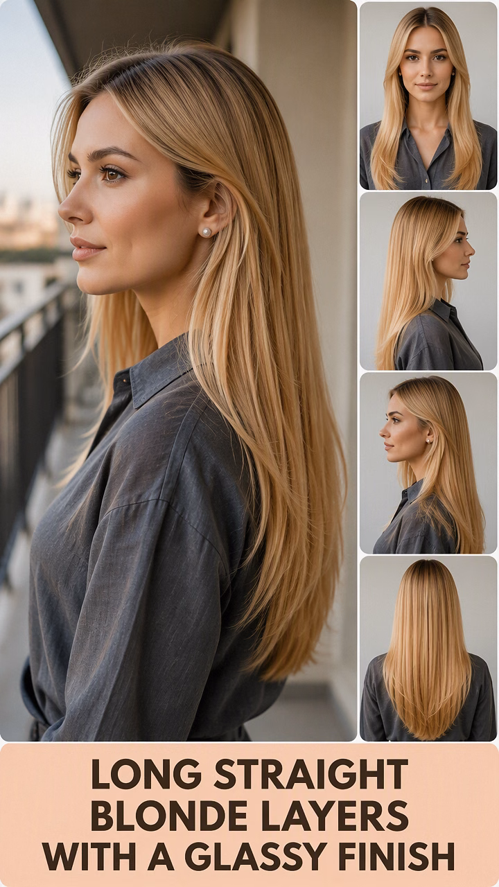 Long Straight Blonde Layers With A Glassy Finish