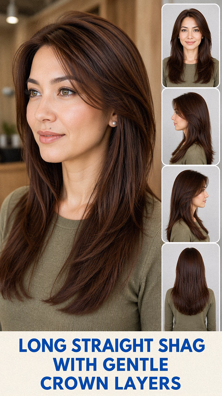 Long Straight Shag With Gentle Crown Layers