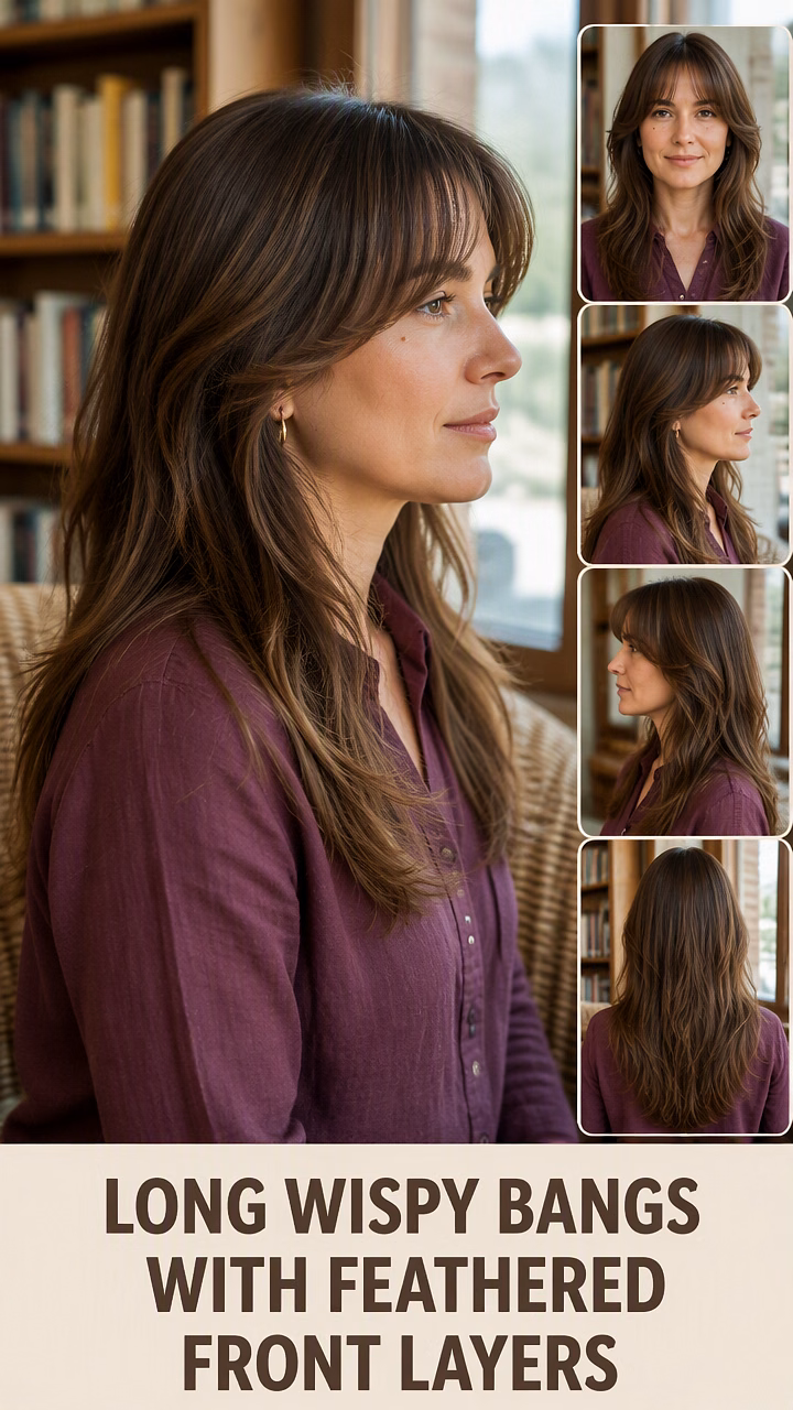 Long Wispy Bangs With Feathered Front Layers