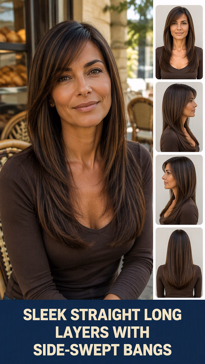 Sleek Straight Long Layers With Side-Swept Bangs