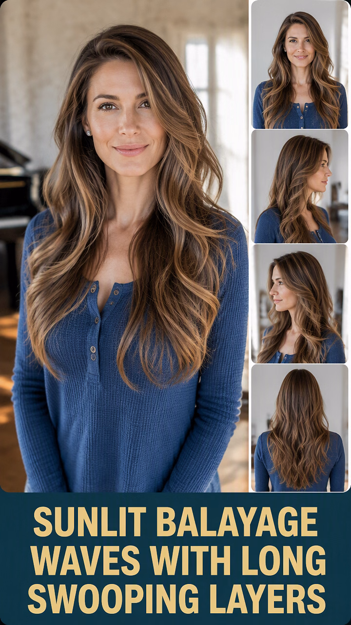 Sunlit Balayage Waves With Long Swooping Layers