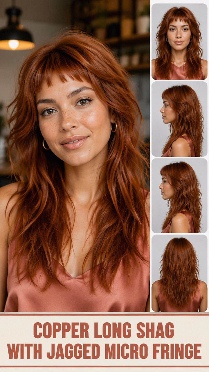 Copper Long Shag With Jagged Micro Fringe