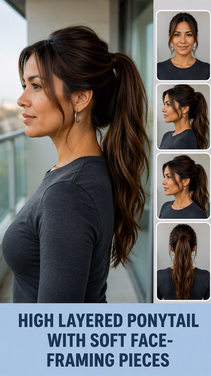 High Layered Ponytail With Soft Face-Framing Pieces