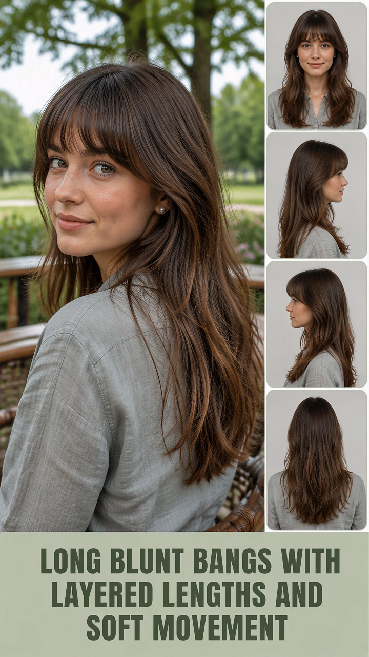 Long Blunt Bangs With Layered Lengths And Soft Movement