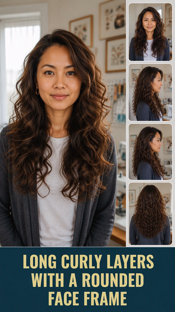 Long Curly Layers With A Rounded Face Frame