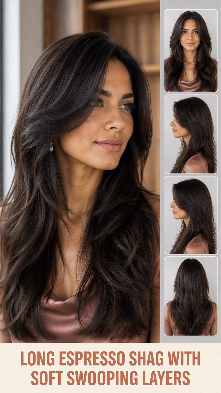 Long Espresso Shag With Soft Swooping Layers