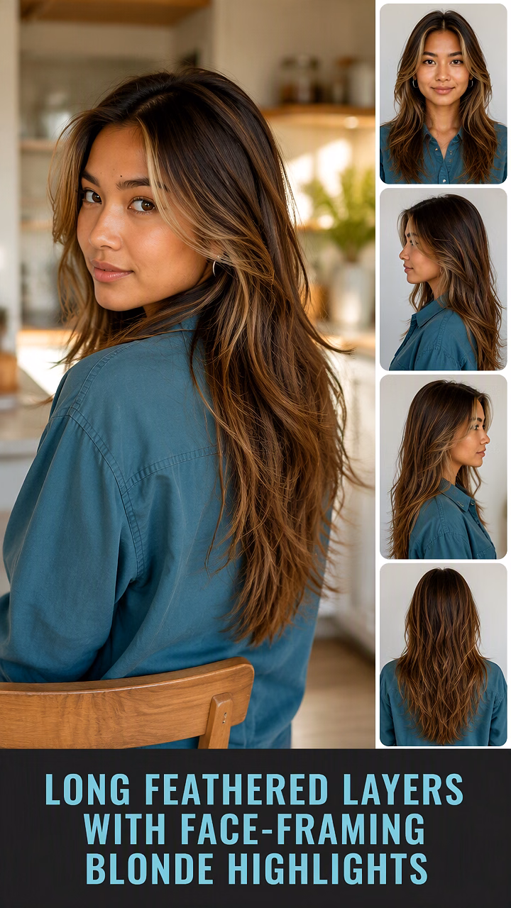 Long Feathered Layers With Face-Framing Blonde Highlights