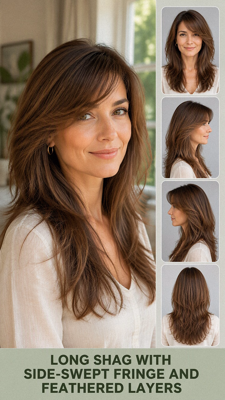 Long Shag With Side-Swept Fringe And Feathered Layers