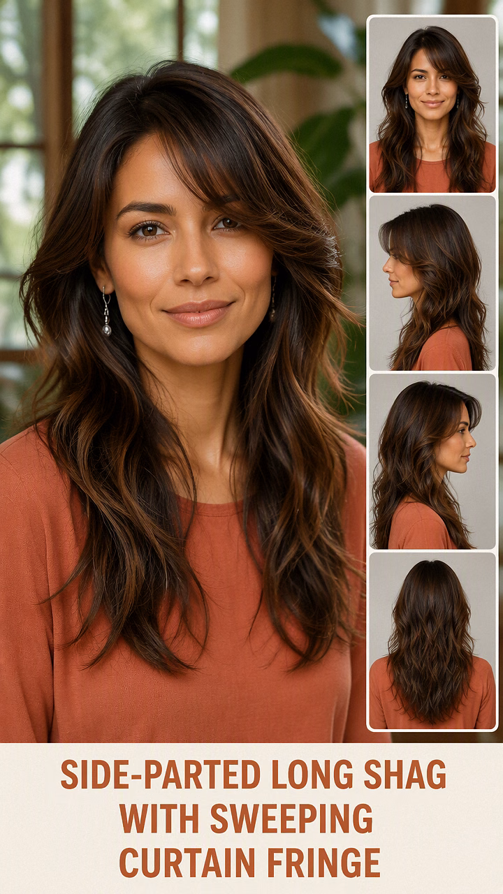 Side-Parted Long Shag With Sweeping Curtain Fringe