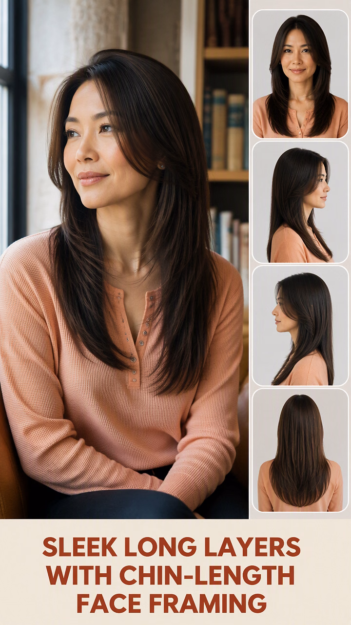 Sleek Long Layers With Chin-Length Face Framing
