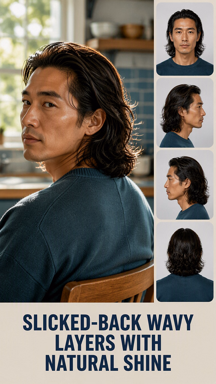 Slicked-Back Wavy Layers With Natural Shine