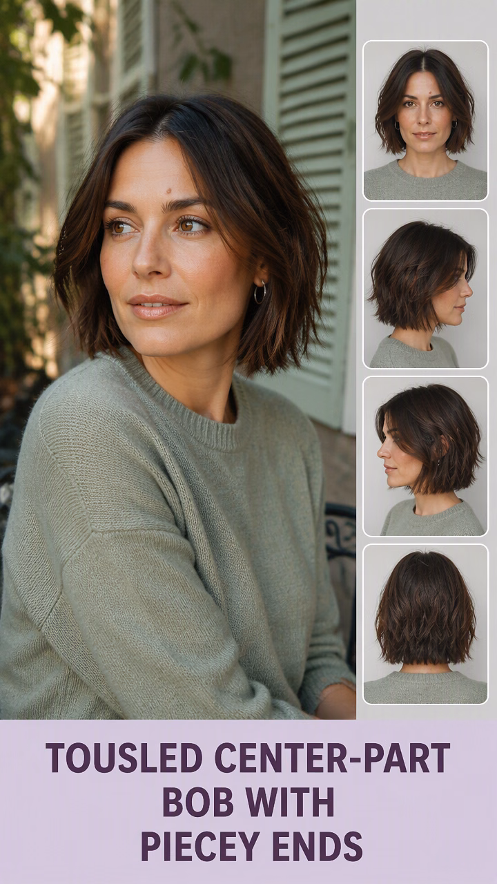 Tousled Center-Part Bob With Piecey Ends