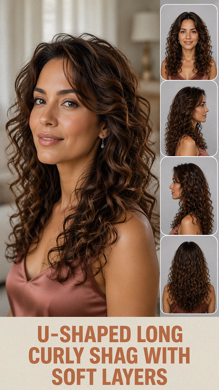U-Shaped Long Curly Shag With Soft Layers