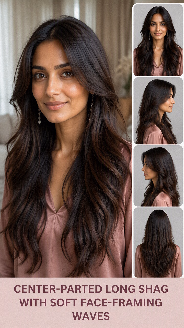 Center-Parted Long Shag With Soft Face-Framing Waves