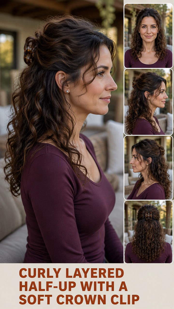 Curly Layered Half-Up With A Soft Crown Clip