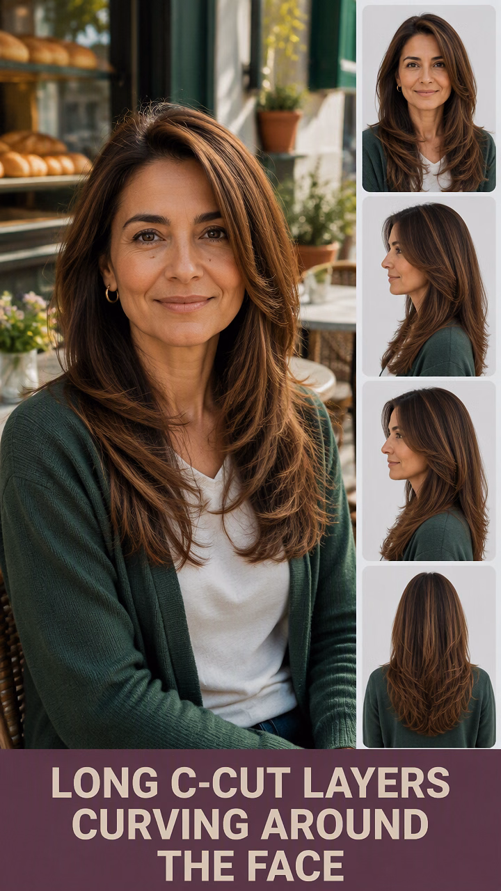 Long C-Cut Layers Curving Around The Face