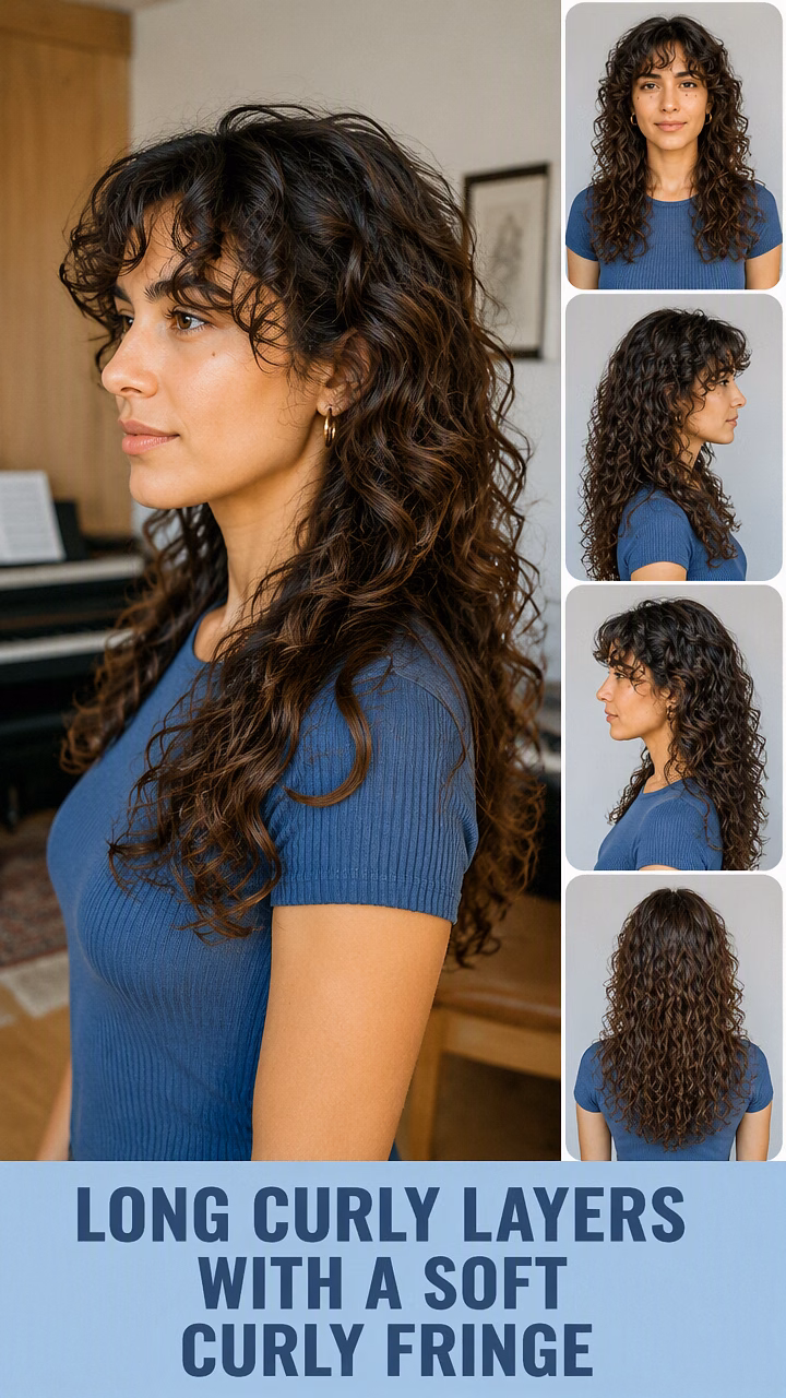 Long Curly Layers With A Soft Curly Fringe