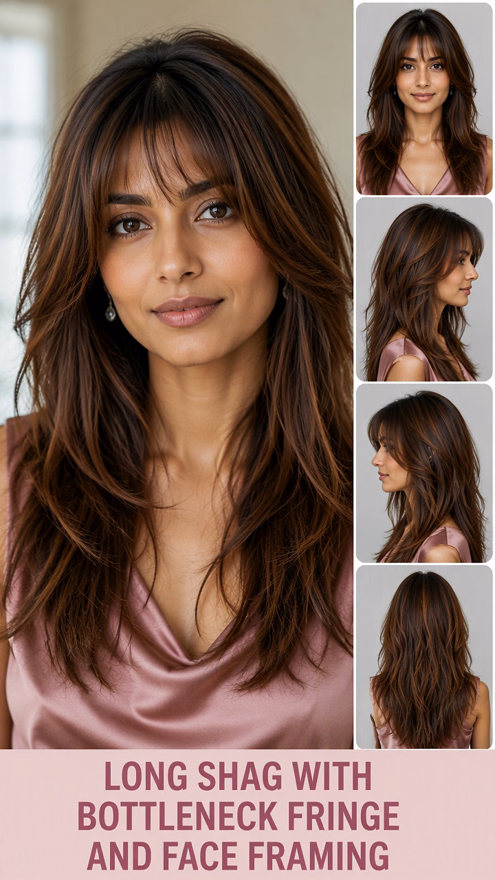 Long Shag With Bottleneck Fringe And Face Framing