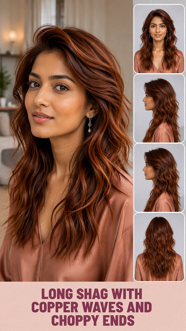 Long Shag With Copper Waves And Choppy Ends