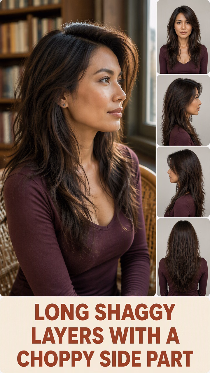 Long Shaggy Layers With A Choppy Side Part