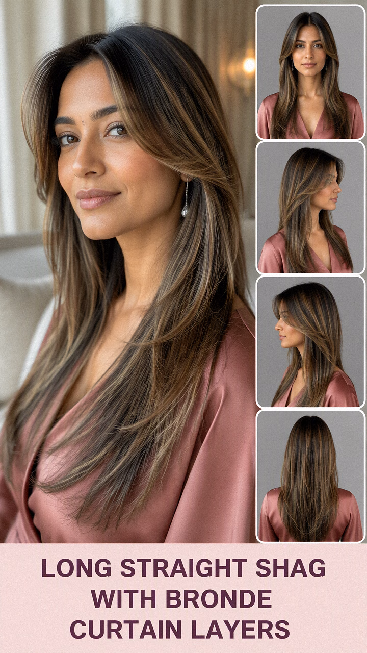 Long Straight Shag With Bronde Curtain Layers
