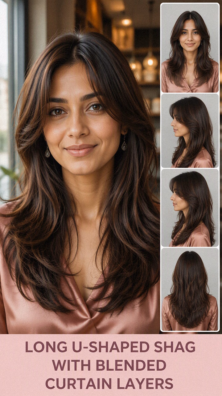 Long U-Shaped Shag With Blended Curtain Layers
