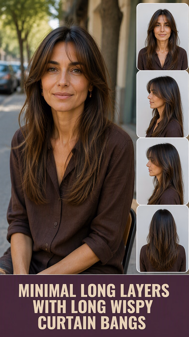 Minimal Long Layers With Long Wispy Curtain Bangs